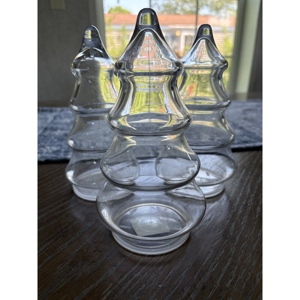 Rare Vintage Libbey Glass Crystal Creations Christmas Tree Jar Complete Set of 3